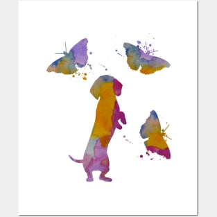 Dachshund Art With Butterflies, Doxie Art, Colorful Dog Posters and Art